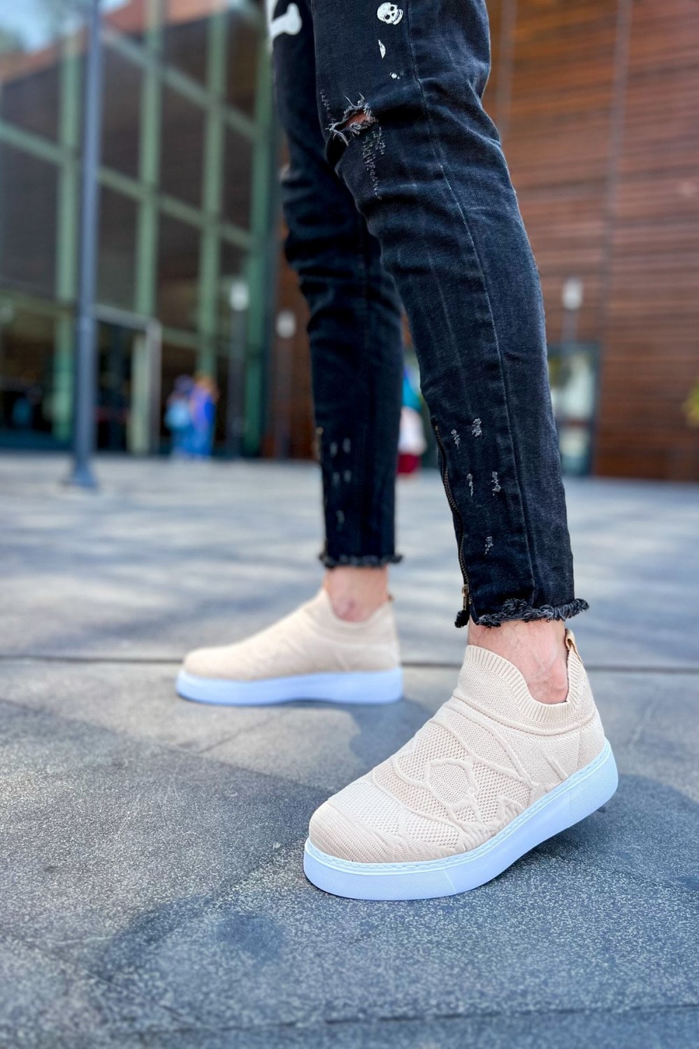 CH411 Craig Erkek Günlük Bağcıksız Triko Spor Sneaker Ayakkabı TBT - Bej – Chekich Erkek Ayakkabı