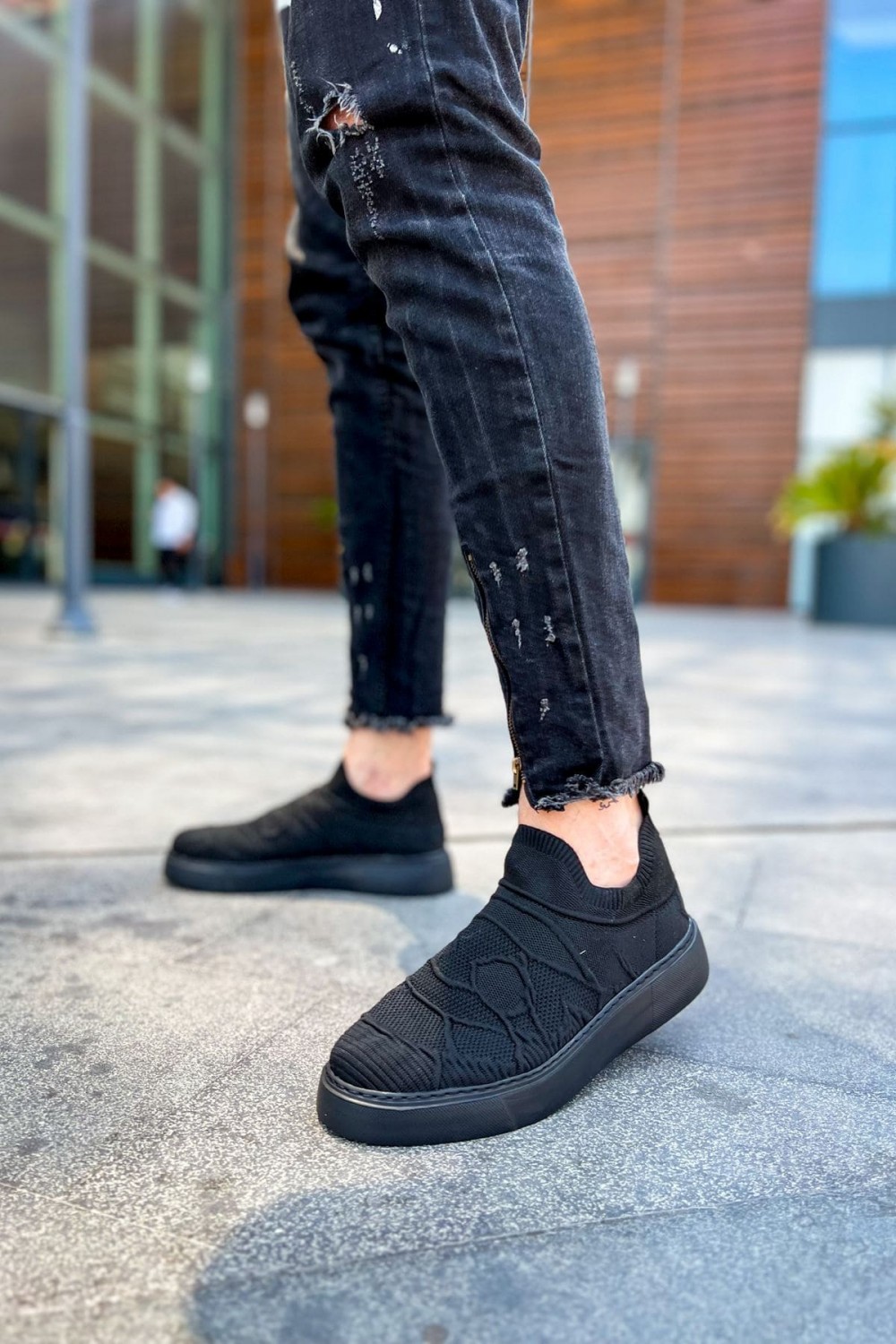 CH411 Craig Erkek Günlük Bağcıksız Triko Spor Sneaker Ayakkabı TST - Siyah – Chekich Erkek Ayakkabı