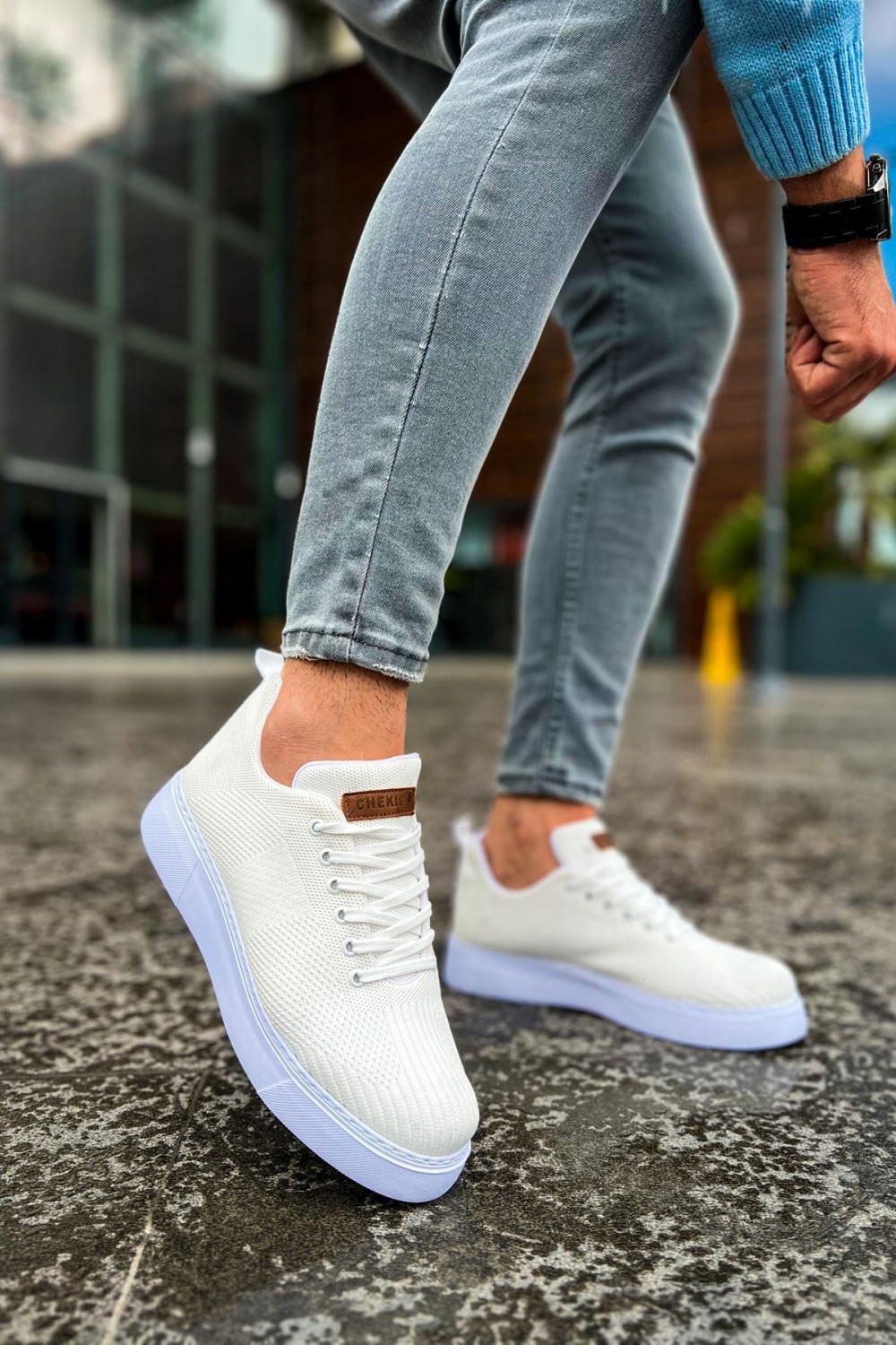 CH413 Crew Erkek Günlük Bağcıklı Triko Spor Sneaker Ayakkabı TBT - Beyaz – Chekich Erkek Ayakkabı