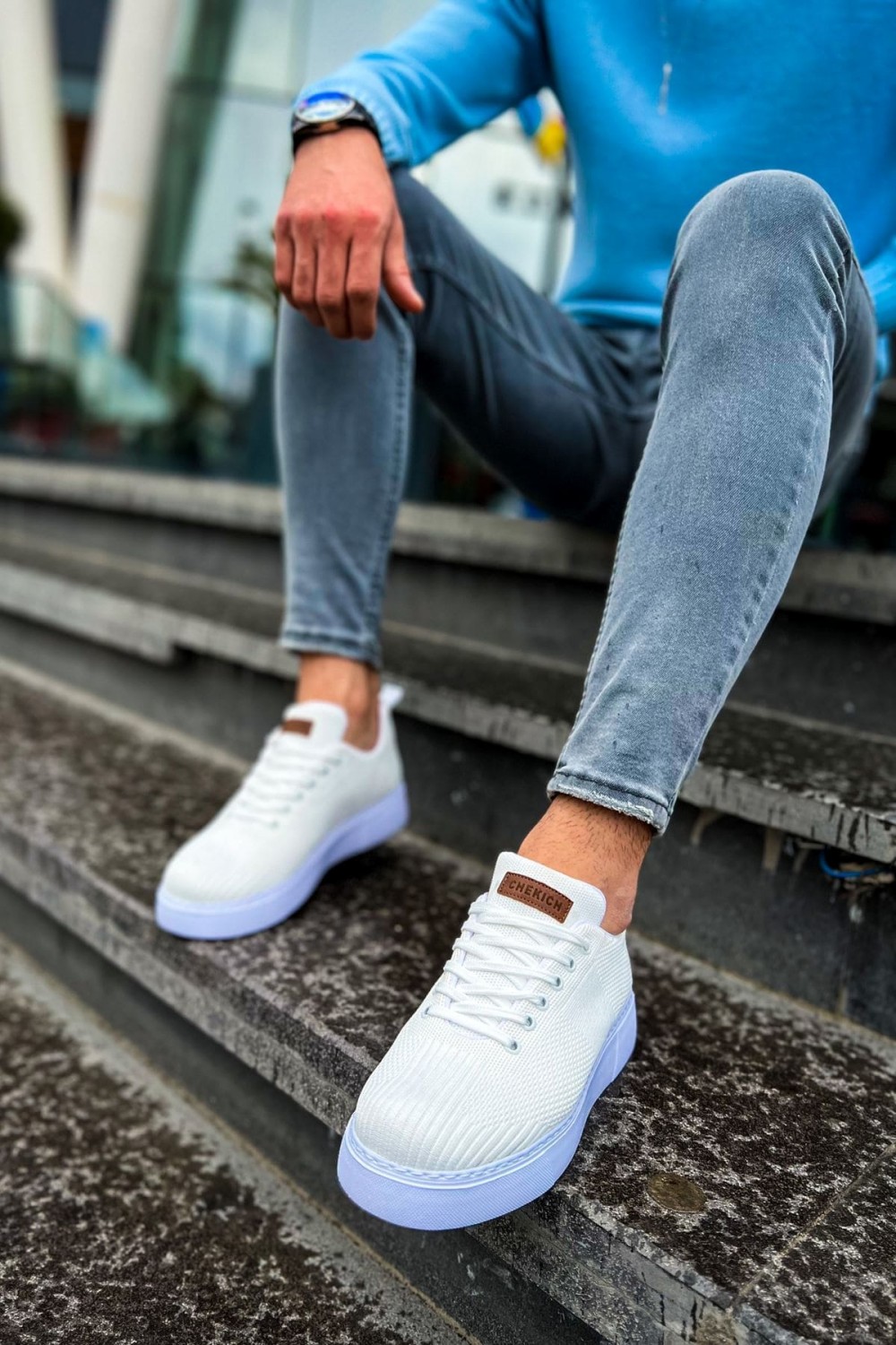 CH413 Crew Erkek Günlük Bağcıklı Triko Spor Sneaker Ayakkabı TBT - Beyaz – Chekich Erkek Ayakkabı