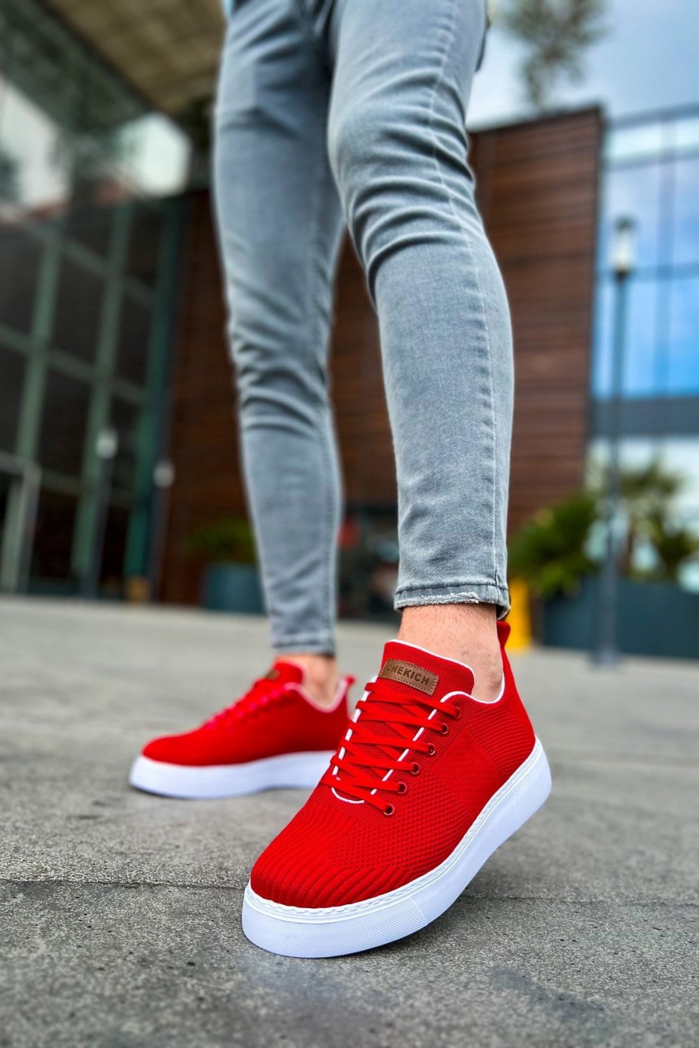 CH413 Crew Erkek Günlük Bağcıklı Triko Spor Sneaker Ayakkabı TBT - Kırmızı – Chekich Erkek Ayakkabı