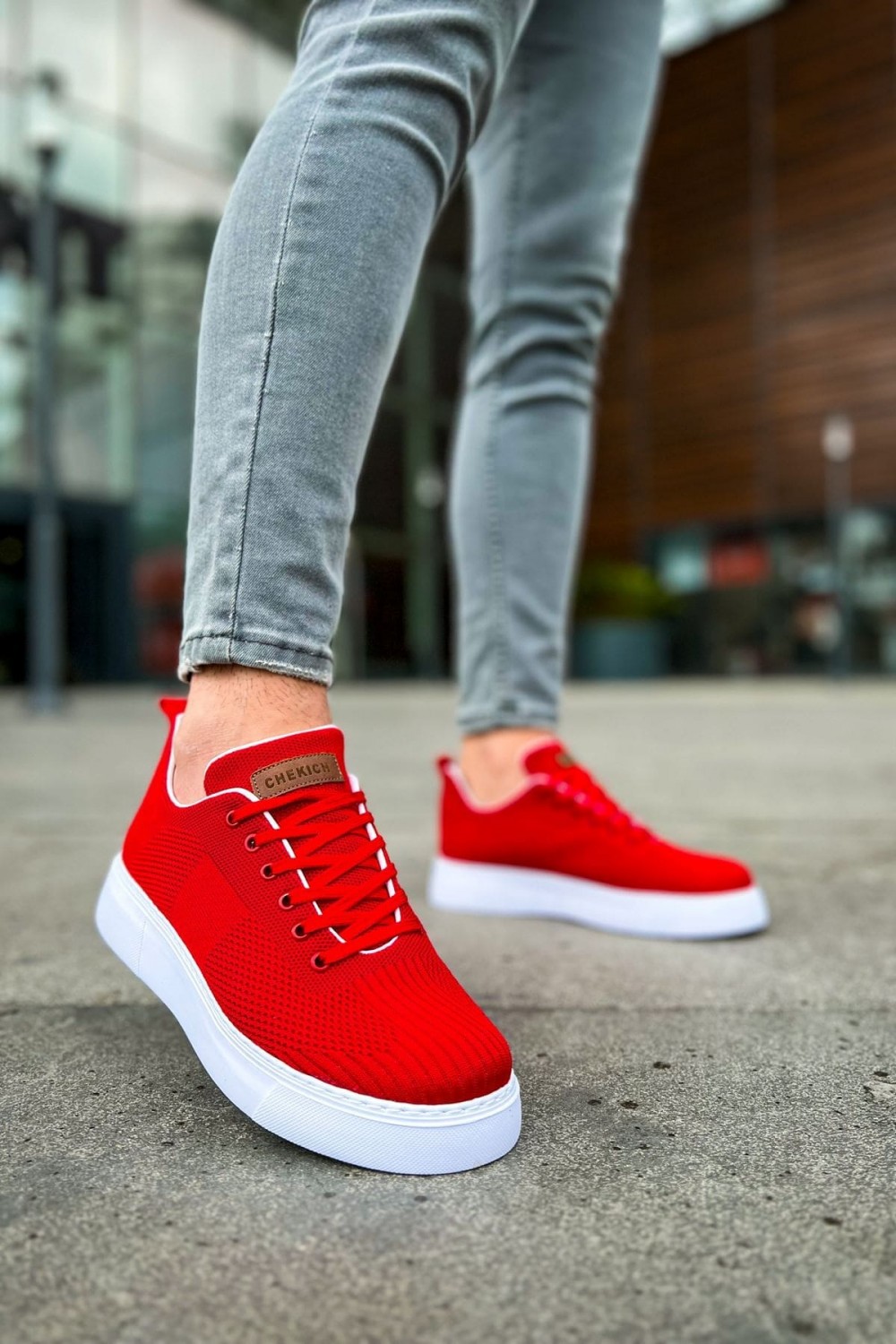 CH413 Crew Erkek Günlük Bağcıklı Triko Spor Sneaker Ayakkabı TBT - Kırmızı – Chekich Erkek Ayakkabı