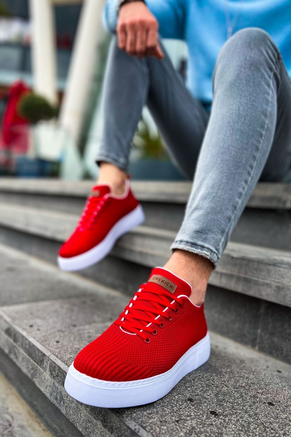 CH413 Crew Erkek Günlük Bağcıklı Triko Spor Sneaker Ayakkabı TBT - Kırmızı – Chekich Erkek Ayakkabı