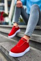 CH413 Crew Erkek Günlük Bağcıklı Triko Spor Sneaker Ayakkabı TBT - Kırmızı – Chekich Erkek Ayakkabı