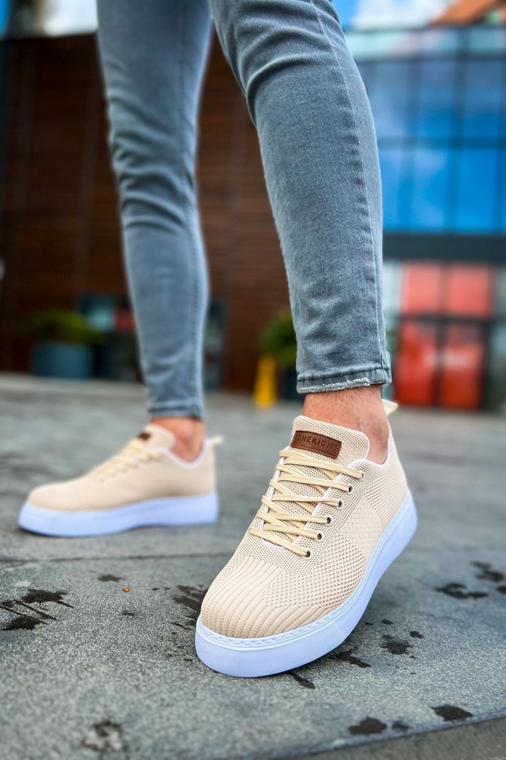 CH413 Crew Erkek Günlük Bağcıklı Triko Spor Sneaker Ayakkabı TBT - Krem – Chekich Erkek Ayakkabı