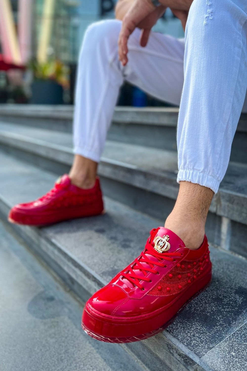 CH975 Majesty Erkek Günlük Bağcıklı Rugan Spor Sneaker Ayakkabı RKT - Kırmızı – Chekich Erkek Ayakkabı