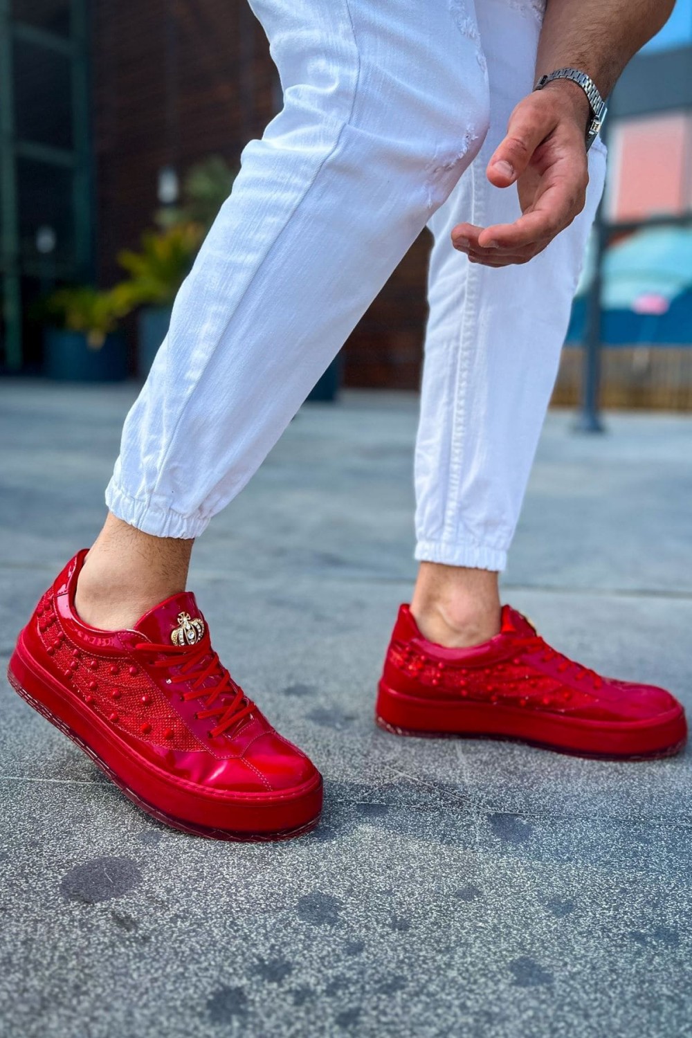 CH975 Majesty Erkek Günlük Bağcıklı Rugan Spor Sneaker Ayakkabı RKT - Kırmızı – Chekich Erkek Ayakkabı