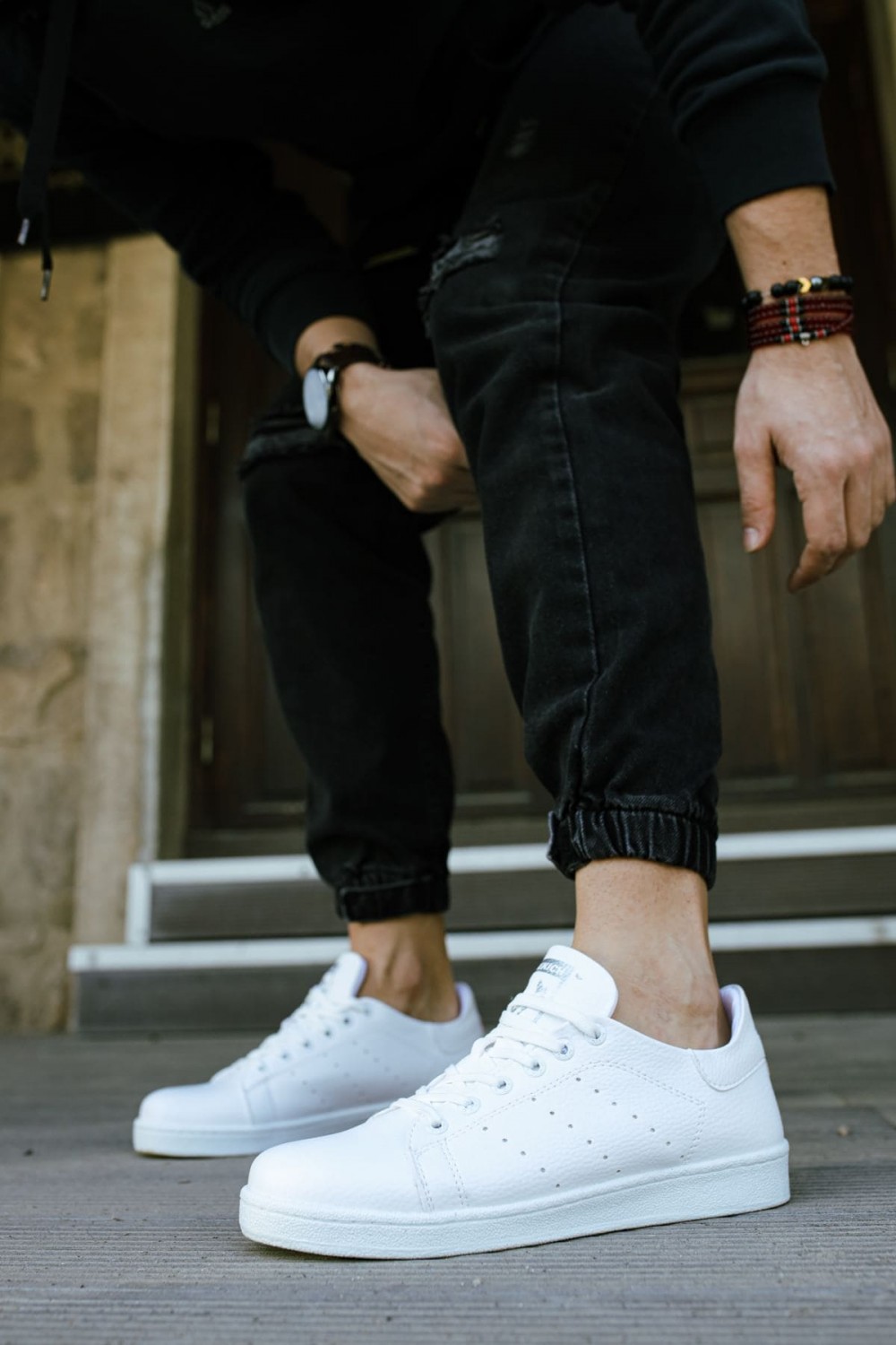 CH977 Tennis Erkek Günlük Bağcıklı Cilt Spor Sneaker Ayakkabı CBT - Beyaz – Chekich Erkek Ayakkabı