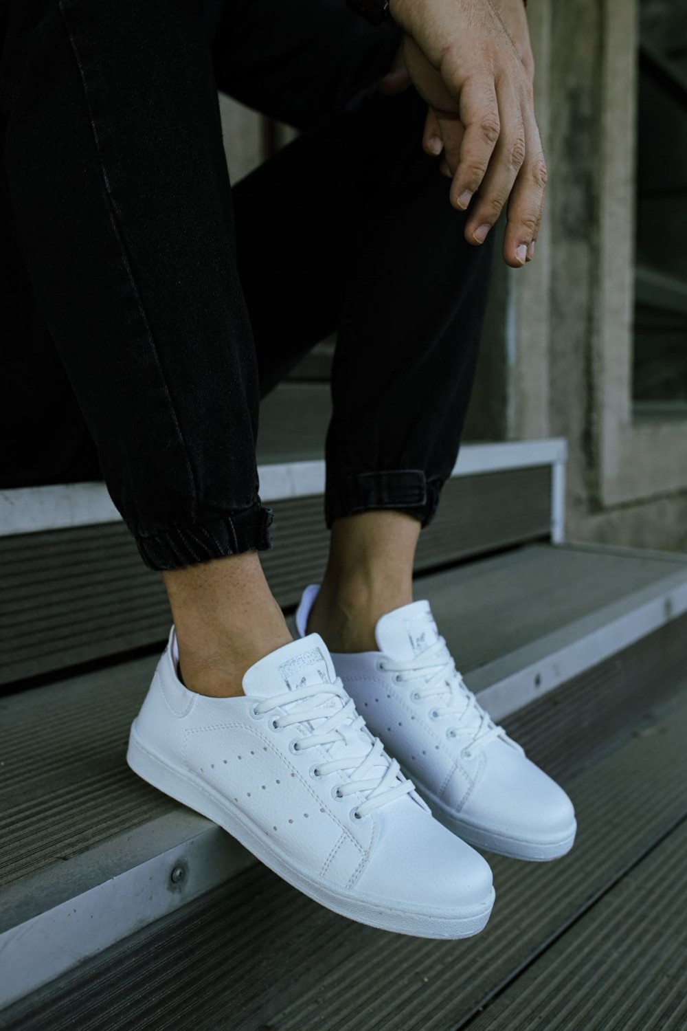 CH977 Tennis Erkek Günlük Bağcıklı Cilt Spor Sneaker Ayakkabı CBT - Beyaz – Chekich Erkek Ayakkabı