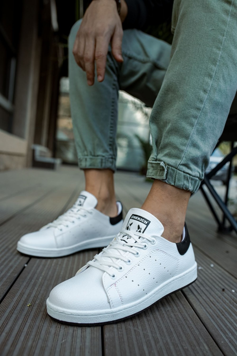 CH977 Tennis Erkek Günlük Bağcıklı Cilt Spor Sneaker Ayakkabı CBT - Beyaz/Siyah – Chekich Erkek Ayakkabı
