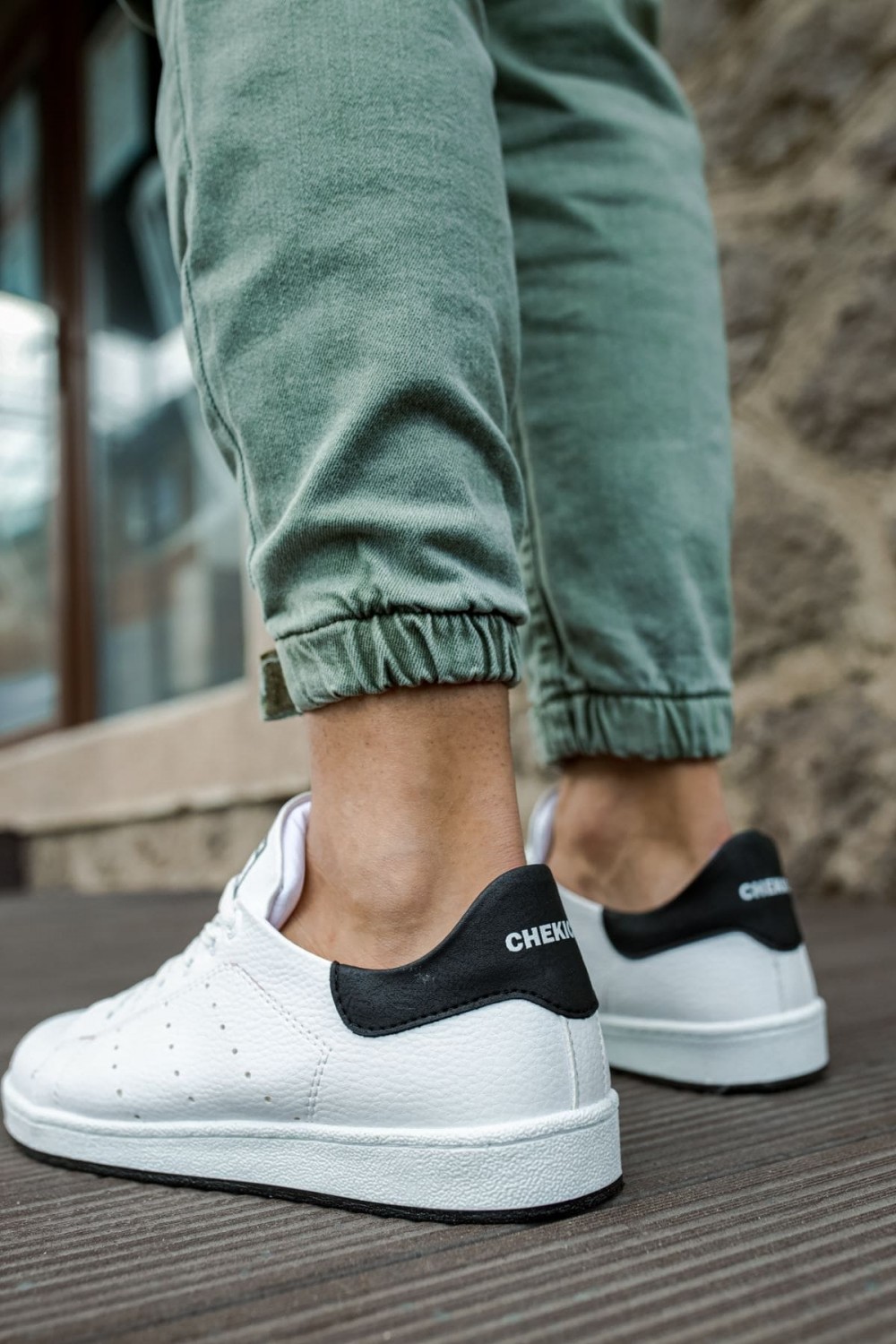 CH977 Tennis Erkek Günlük Bağcıklı Cilt Spor Sneaker Ayakkabı CBT - Beyaz/Siyah – Chekich Erkek Ayakkabı