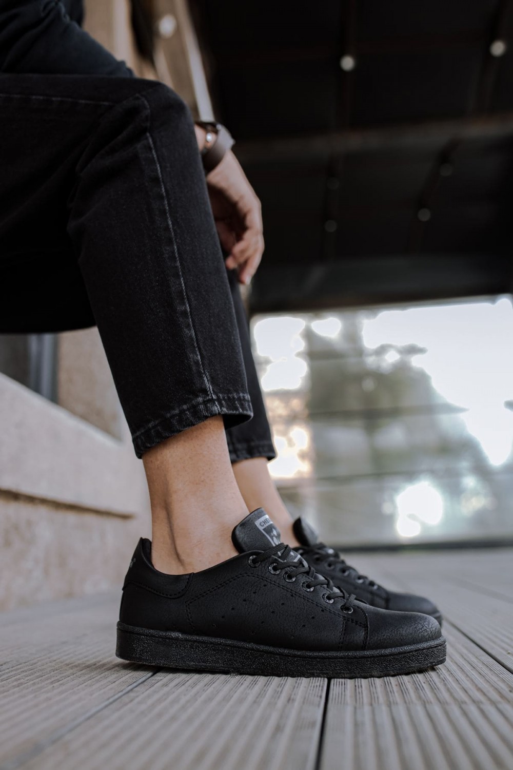 CH977 Tennis Erkek Günlük Bağcıklı Cilt Spor Sneaker Ayakkabı CST - Siyah – Chekich Erkek Ayakkabı