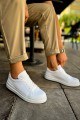 CH979 Santoni Erkek Günlük Bağcıklı Cilt Spor Sneaker Ayakkabı CBT - Beyaz