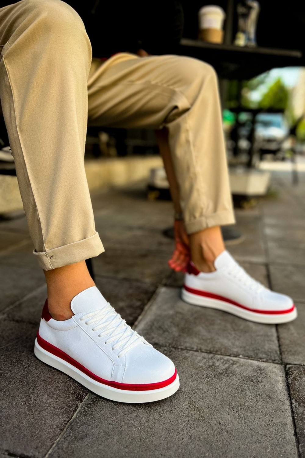 CH979 Santoni Erkek Günlük Bağcıklı Cilt Spor Sneaker Ayakkabı CBT - Beyaz/Kırmızı Erkek Ayakkabı CH979 Santoni Erkek Günlük Bağcıklı Cilt Spor Sneaker Ayakkabı CBT - Beyaz/Kırmızı – Chekich Erkek Ayakkabı