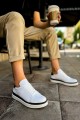 CH979 Santoni Erkek Günlük Bağcıklı Cilt Spor Sneaker Ayakkabı CBT - Beyaz/Siyah