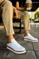CH979 Santoni Erkek Günlük Bağcıklı Cilt Spor Sneaker Ayakkabı CBT - Beyaz/Taba