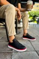 CH979 Santoni Erkek Günlük Bağcıklı Cilt Spor Sneaker Ayakkabı CBT - Siyah/Kırmızı