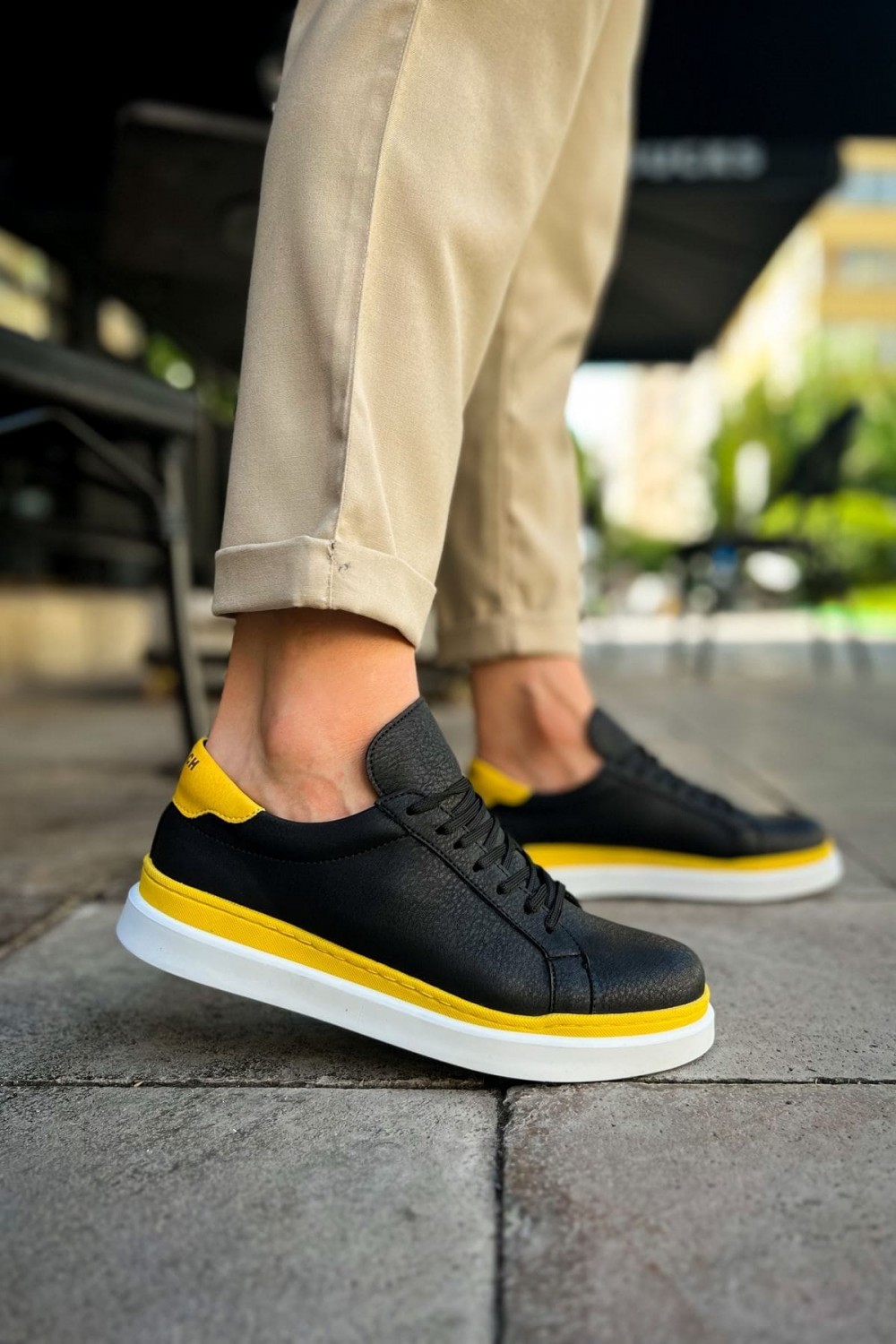 CH979 Santoni Erkek Günlük Bağcıklı Cilt Spor Sneaker Ayakkabı CBT - Siyah/Sarı Erkek Ayakkabı CH979 Santoni Erkek Günlük Bağcıklı Cilt Spor Sneaker Ayakkabı CBT - Siyah/Sarı – Chekich Erkek Ayakkabı