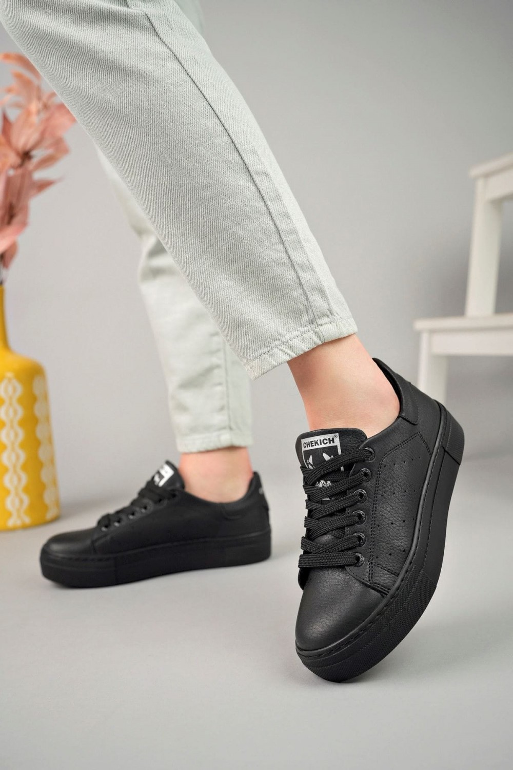 CH983 Tennis Erkek Günlük Bağcıklı Cilt Spor Sneaker Ayakkabı CST - Siyah – Chekich Erkek Ayakkabı