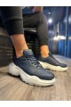 KN-N75 Erkek Günlük Bağcıklı Cilt Spor Sneaker Ayakkabı CBT - Lacivert