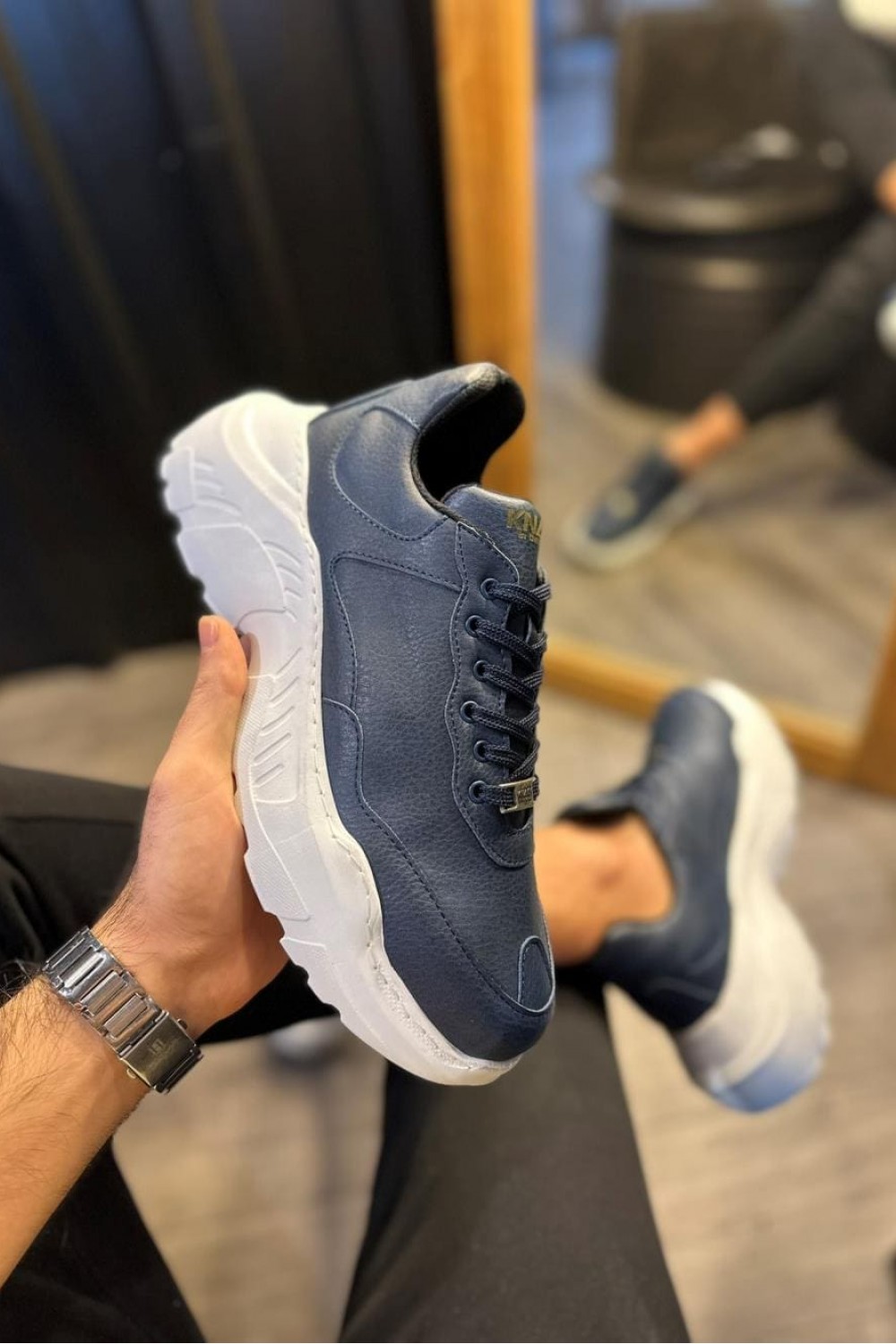KN-N75 Erkek Günlük Bağcıklı Cilt Spor Sneaker Ayakkabı CBT - Lacivert – Knack Erkek Ayakkabı