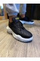 KN-N75 Erkek Günlük Bağcıklı Kapitone Desenli Cilt Spor Sneaker Ayakkabı CBT - Siyah