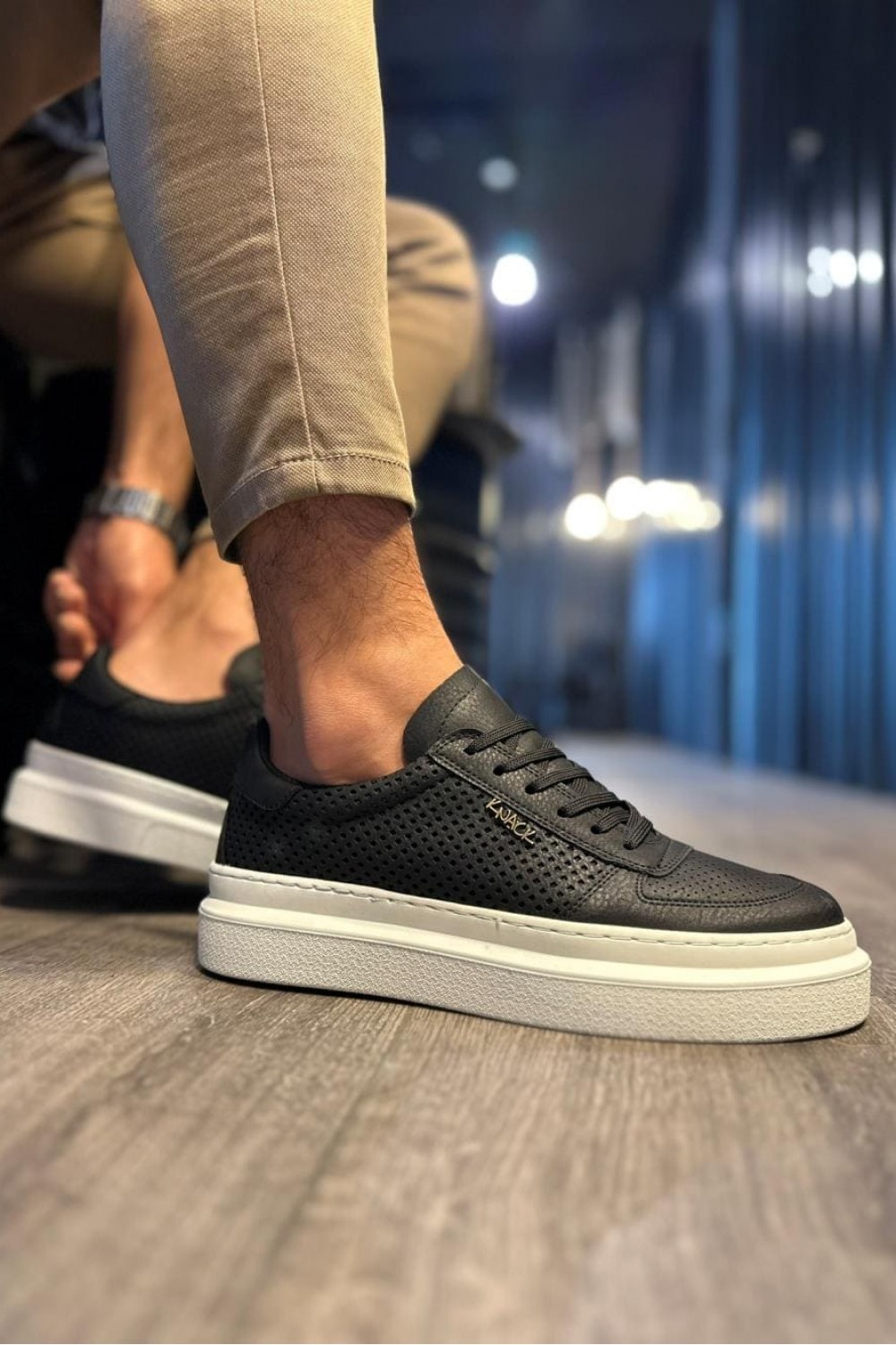 KN013 Erkek Günlük Bağcıklı Cilt Spor Sneaker Ayakkabı CBT - Siyah – Knack Erkek Ayakkabı