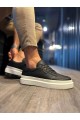 KN013 Erkek Günlük Bağcıklı Cilt Spor Sneaker Ayakkabı CBT - Siyah