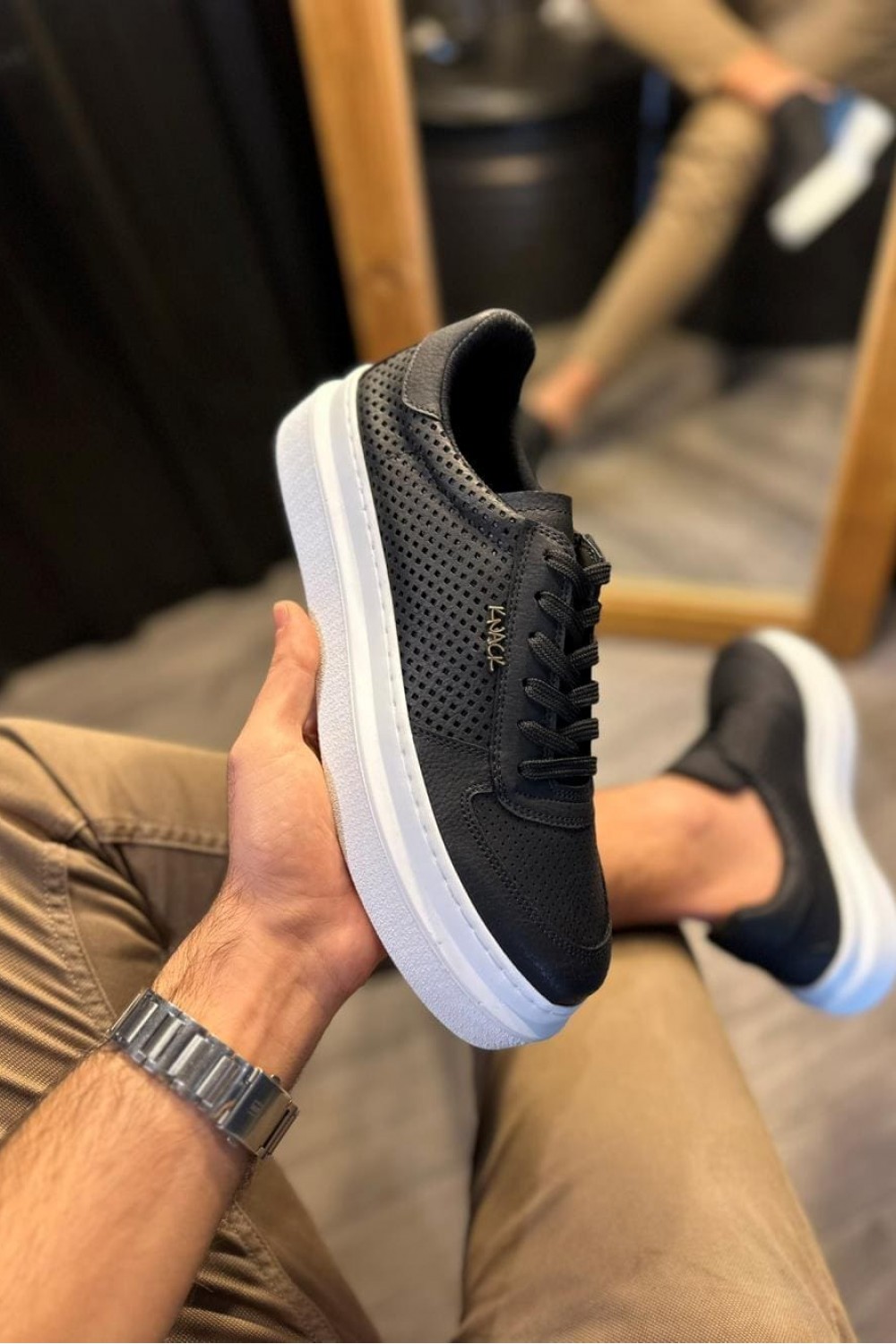 KN013 Erkek Günlük Bağcıklı Cilt Spor Sneaker Ayakkabı CBT - Siyah – Knack Erkek Ayakkabı