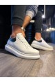 KN043 Erkek Günlük Bağcıklı Cilt Spor Sneaker Ayakkabı CBT - Beyaz/Siyah