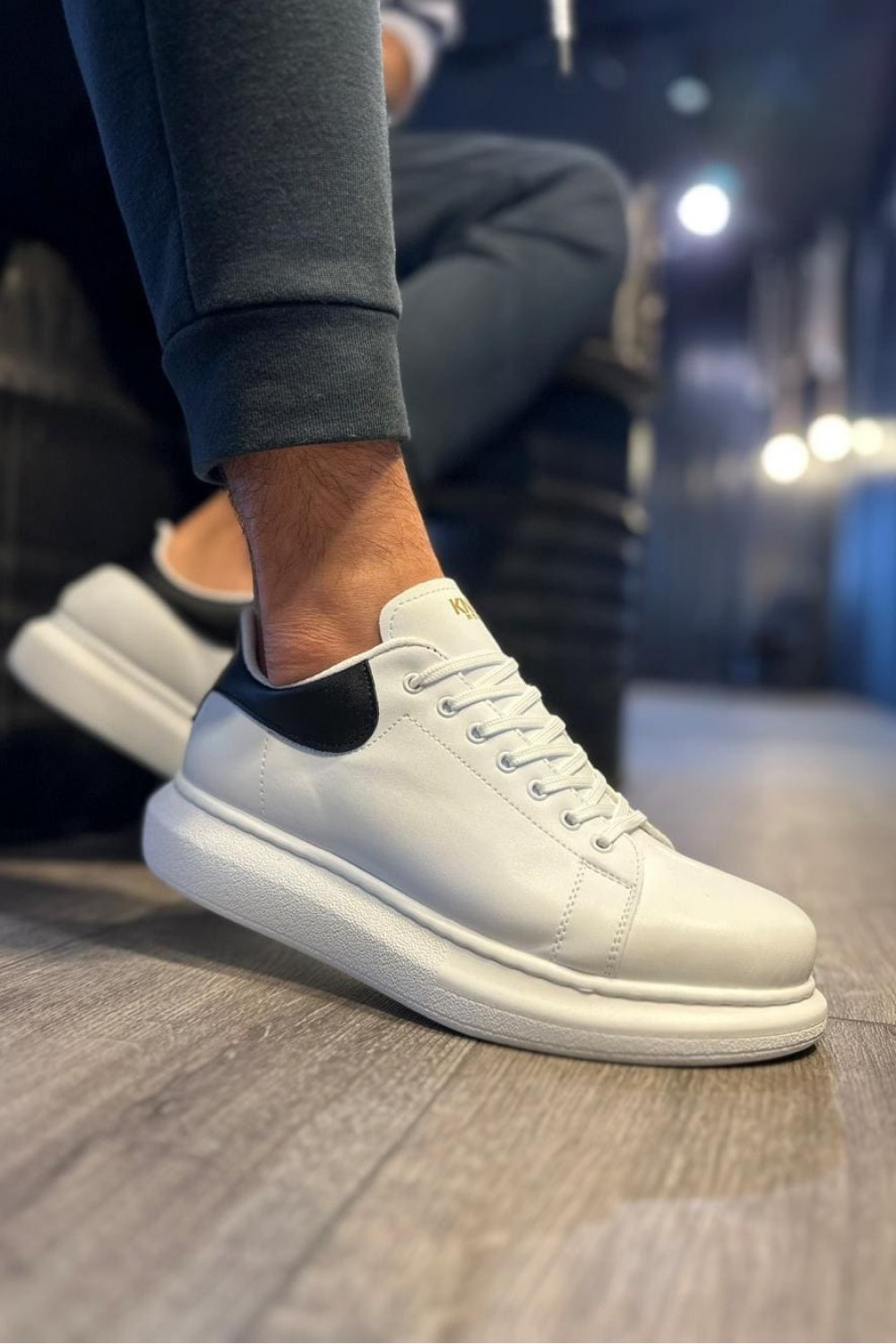 KN043 Erkek Günlük Bağcıklı Cilt Spor Sneaker Ayakkabı CBT - Beyaz/Siyah Erkek Ayakkabı KN043 Erkek Günlük Bağcıklı Cilt Spor Sneaker Ayakkabı CBT - Beyaz/Siyah – Knack Erkek Ayakkabı