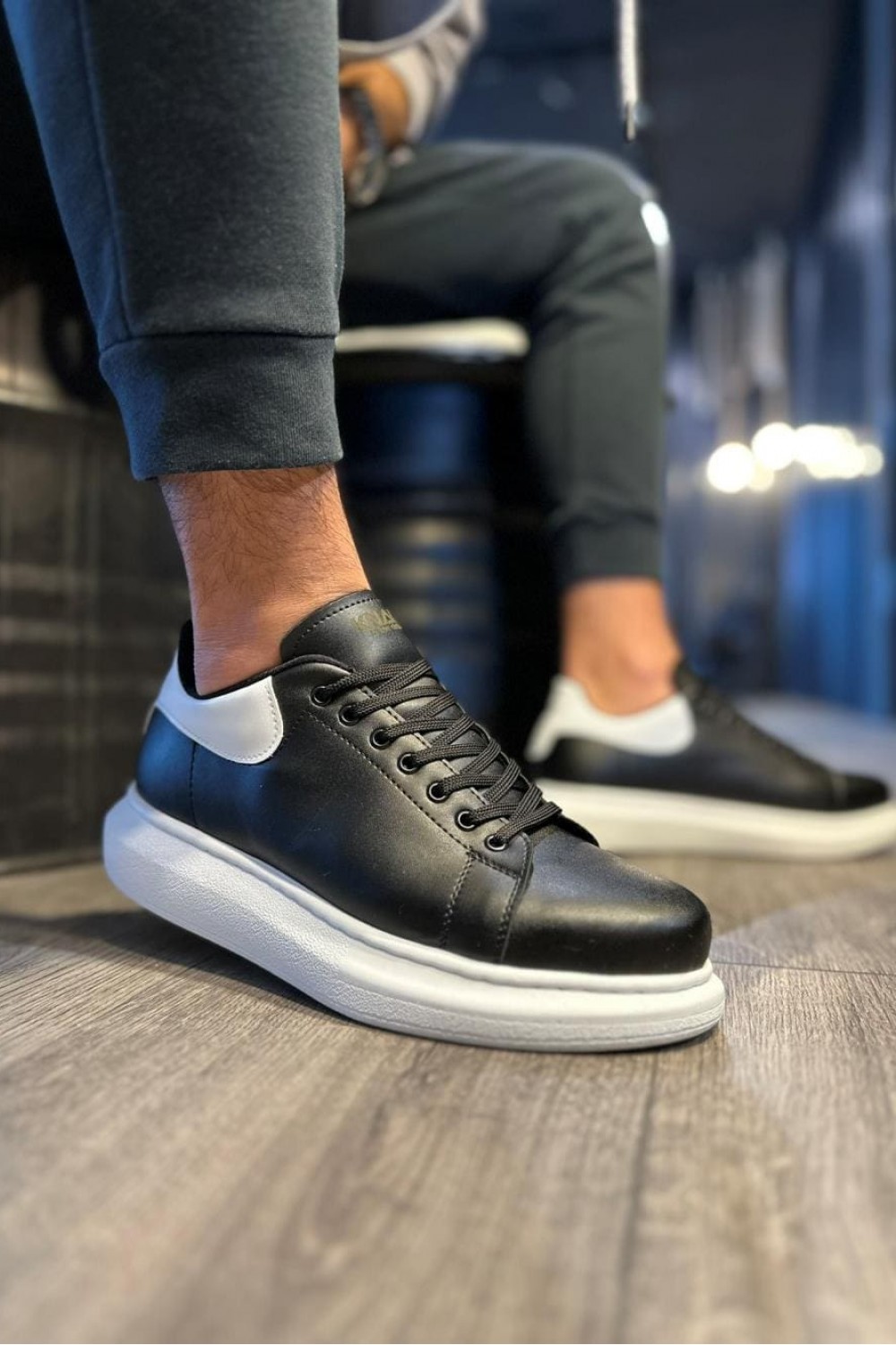 KN043 Erkek Günlük Bağcıklı Cilt Spor Sneaker Ayakkabı CBT - Siyah/Beyaz – Knack Erkek Ayakkabı