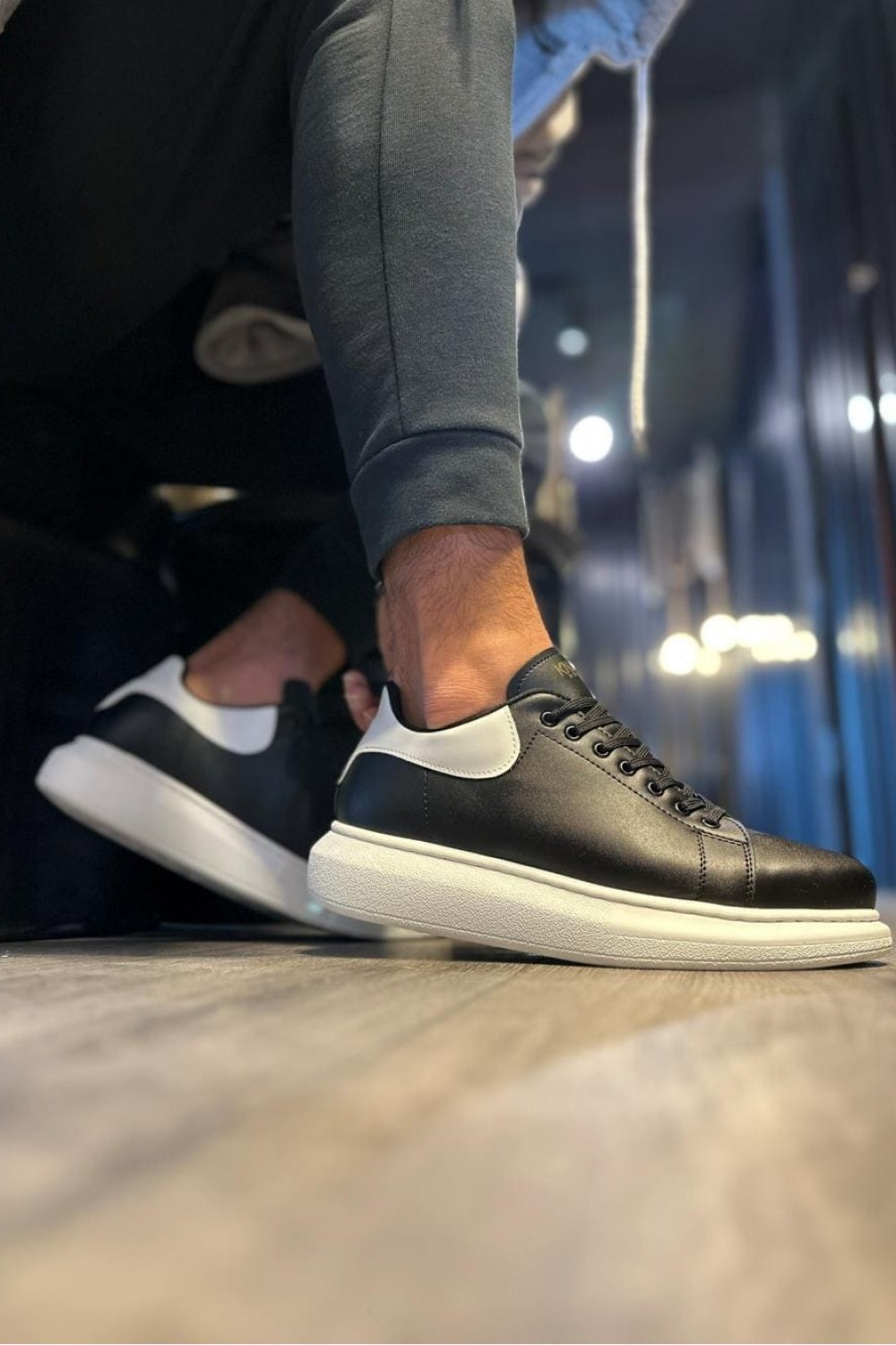 KN043 Erkek Günlük Bağcıklı Cilt Spor Sneaker Ayakkabı CBT - Siyah/Beyaz – Knack Erkek Ayakkabı