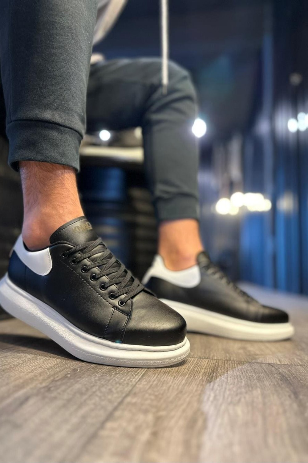KN043 Erkek Günlük Bağcıklı Cilt Spor Sneaker Ayakkabı CBT - Siyah/Beyaz – Knack Erkek Ayakkabı