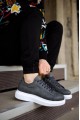 KN044 Erkek Günlük Bağcıklı Cilt Spor Sneaker Ayakkabı CBT - Gri