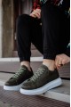KN044 Erkek Günlük Bağcıklı Cilt Spor Sneaker Ayakkabı CBT - Haki