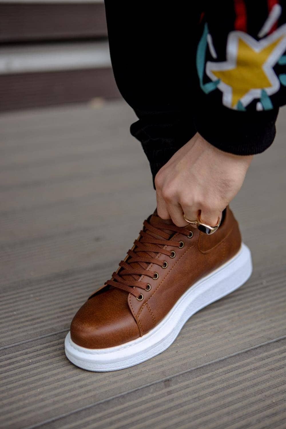 KN044 Erkek Günlük Bağcıklı Cilt Spor Sneaker Ayakkabı CBT - Taba – Knack Erkek Ayakkabı