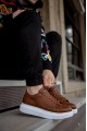 KN044 Erkek Günlük Bağcıklı Cilt Spor Sneaker Ayakkabı CBT - Taba