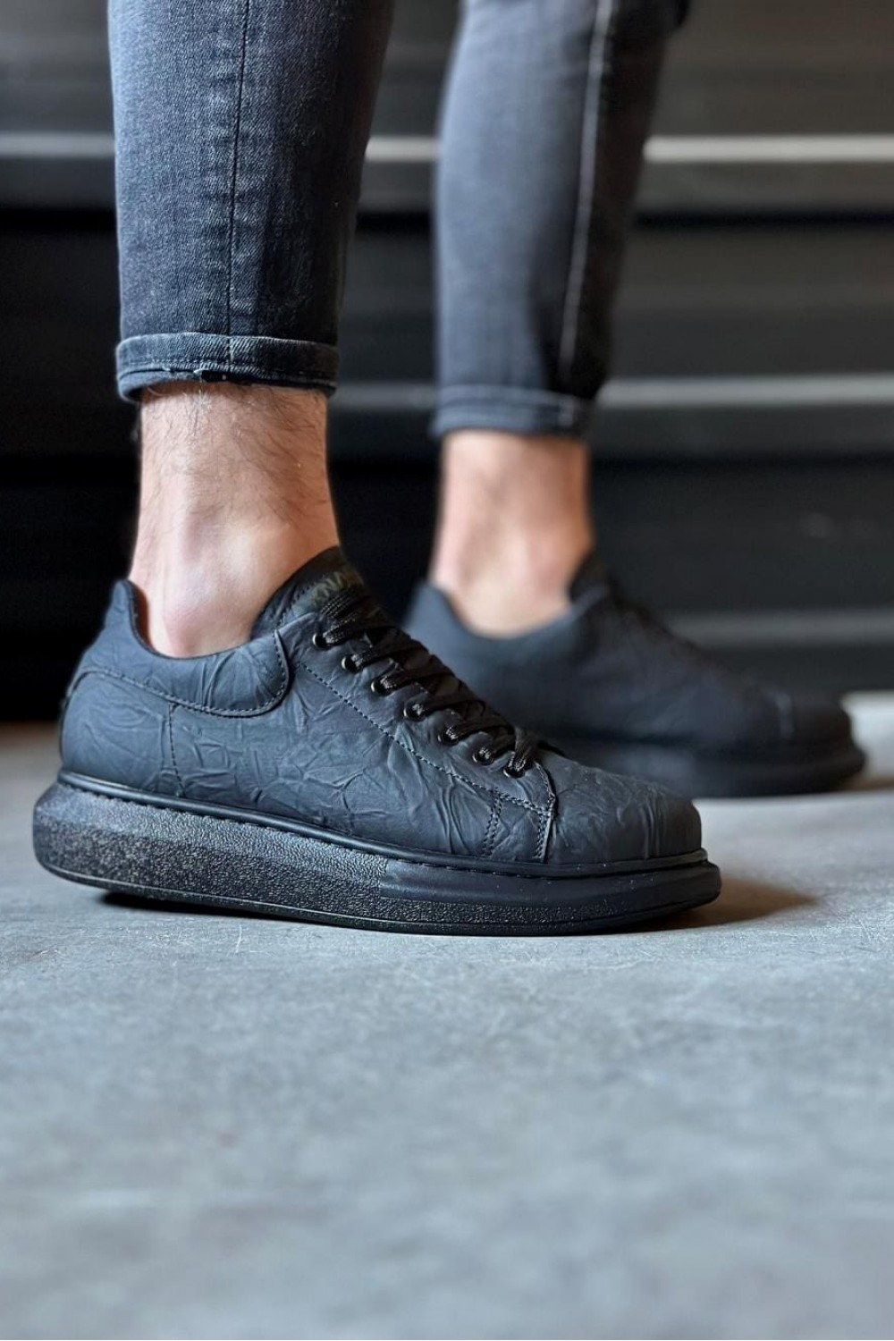 KN044 Erkek Günlük Bağcıklı Desenli Cilt Spor Sneaker Ayakkabı CST - Siyah Erkek Ayakkabı KN044 Erkek Günlük Bağcıklı Desenli Cilt Spor Sneaker Ayakkabı CST - Siyah – Knack Erkek Ayakkabı