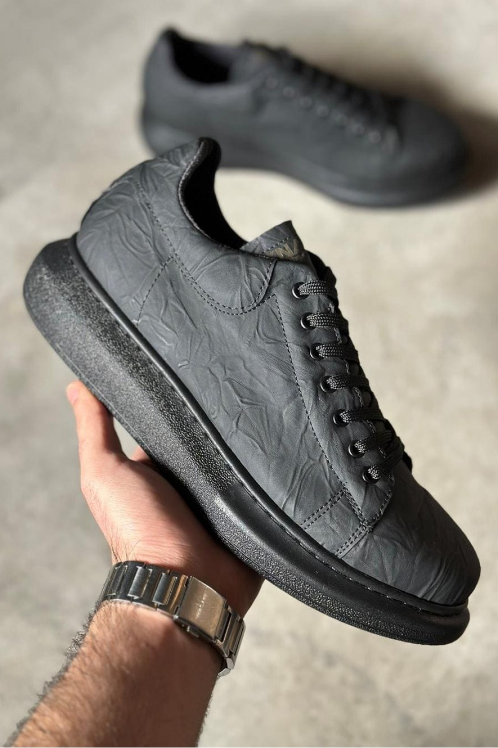 KN044 Erkek Günlük Bağcıklı Desenli Cilt Spor Sneaker Ayakkabı CST - Siyah Erkek Ayakkabı KN044 Erkek Günlük Bağcıklı Desenli Cilt Spor Sneaker Ayakkabı CST - Siyah – Knack Erkek Ayakkabı