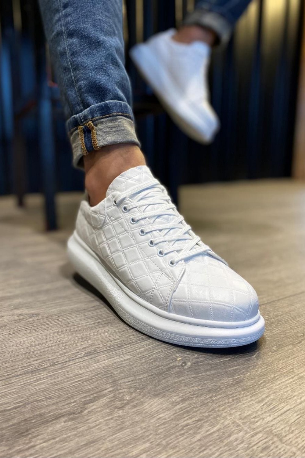KN044 Erkek Günlük Bağcıklı Kapitone Desenli Cilt Spor Sneaker Ayakkabı CBT - Beyaz – Knack Erkek Ayakkabı