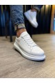 KN044 Erkek Günlük Bağcıklı Kapitone Desenli Cilt Spor Sneaker Ayakkabı CBT - Beyaz