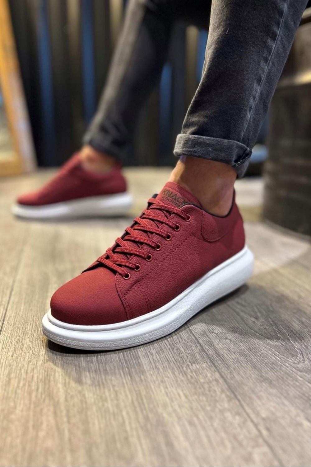KN045 Erkek Günlük Bağcıklı Cilt Spor Sneaker Ayakkabı CBT - Bordo – Knack Erkek Ayakkabı