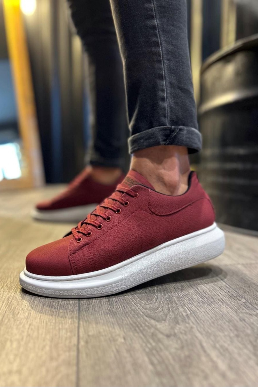 KN045 Erkek Günlük Bağcıklı Cilt Spor Sneaker Ayakkabı CBT - Bordo – Knack Erkek Ayakkabı