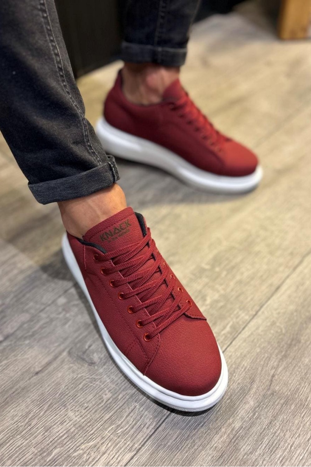 KN045 Erkek Günlük Bağcıklı Cilt Spor Sneaker Ayakkabı CBT - Bordo – Knack Erkek Ayakkabı