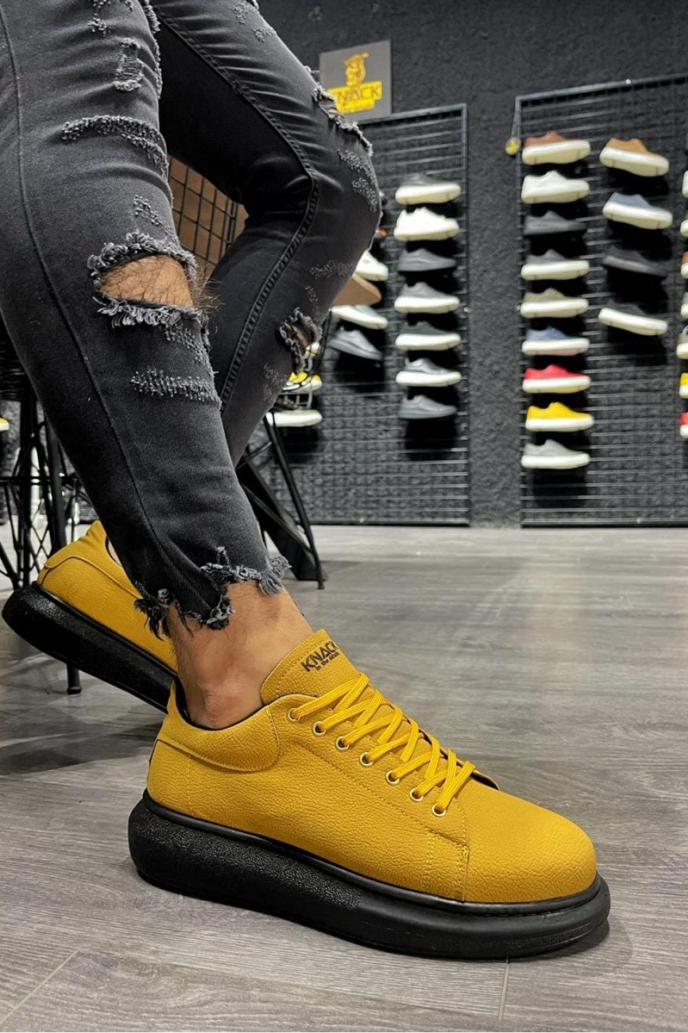 KN045 Erkek Günlük Bağcıklı Cilt Spor Sneaker Ayakkabı CST - Sarı – Knack Erkek Ayakkabı