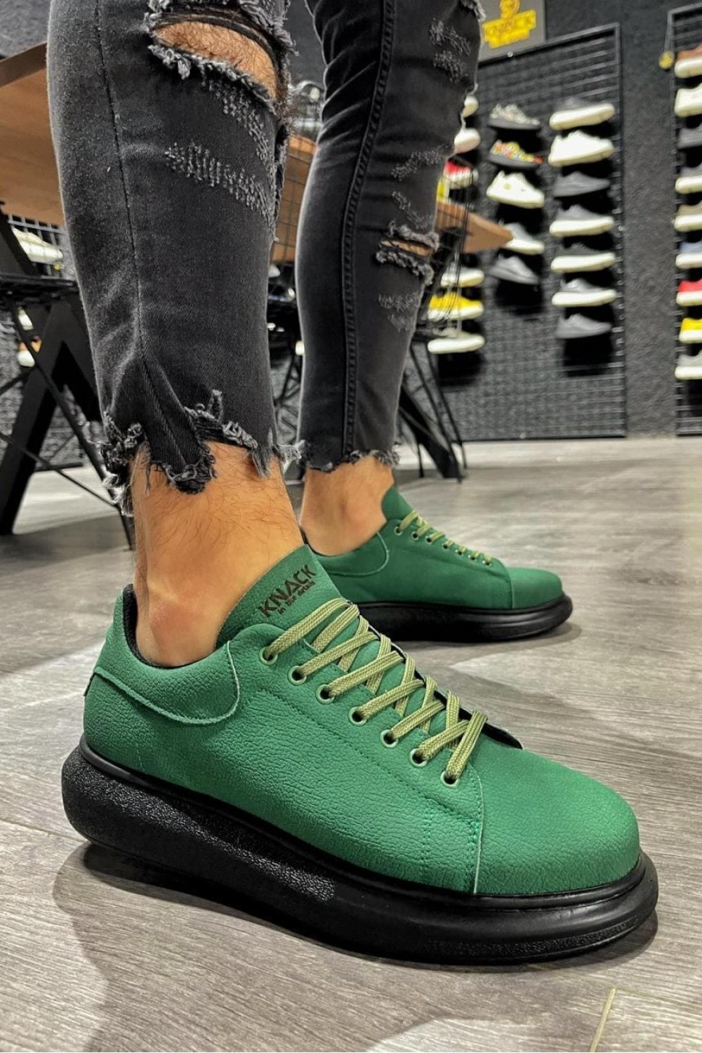 KN045 Erkek Günlük Bağcıklı Cilt Spor Sneaker Ayakkabı CST - Yeşil – Knack Erkek Ayakkabı