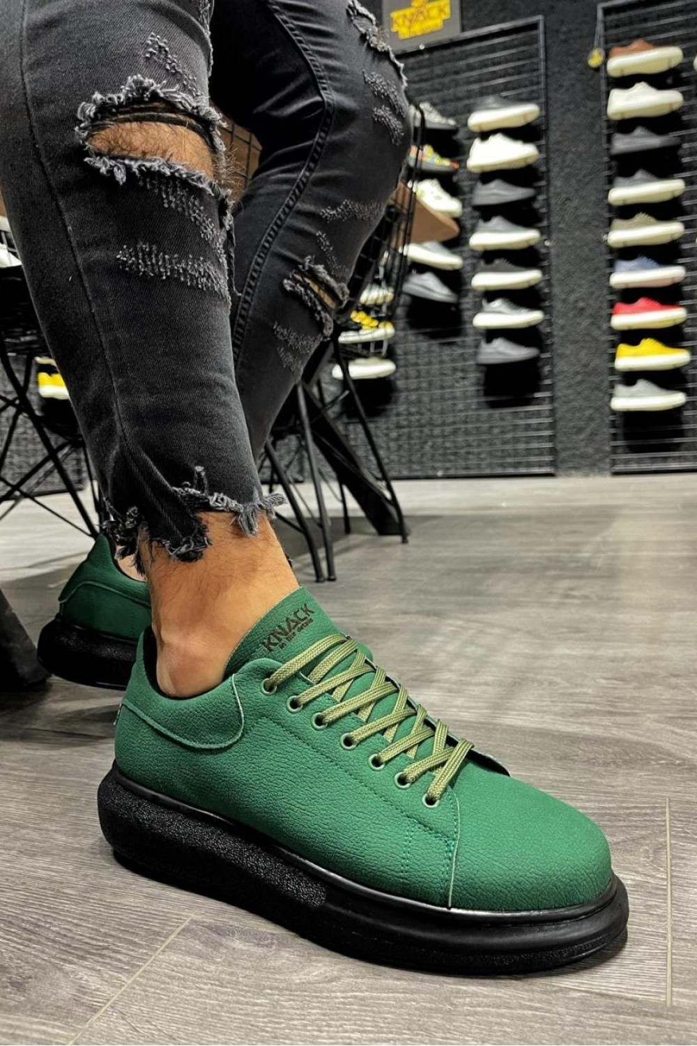 KN045 Erkek Günlük Bağcıklı Cilt Spor Sneaker Ayakkabı CST - Yeşil – Knack Erkek Ayakkabı