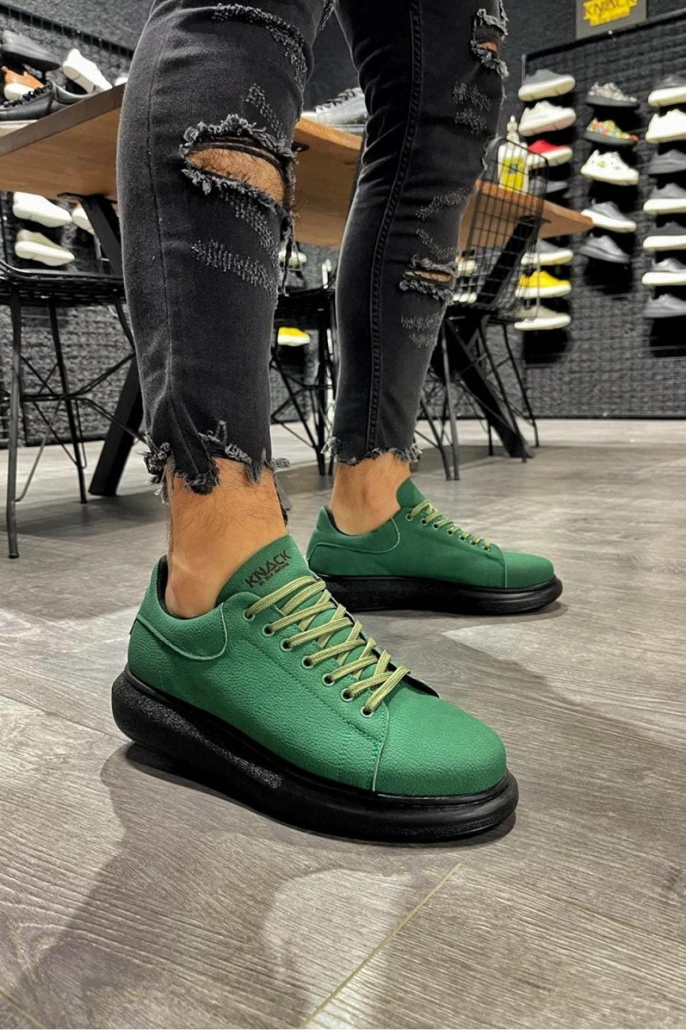 KN045 Erkek Günlük Bağcıklı Cilt Spor Sneaker Ayakkabı CST - Yeşil – Knack Erkek Ayakkabı