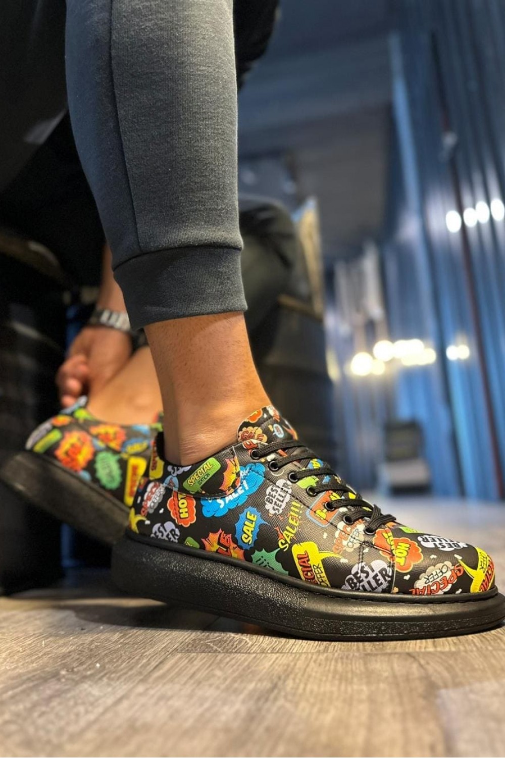 KN046 Erkek Günlük Bağcıklı Hot Baskılı Cilt Spor Sneaker Ayakkabı CST - Siyah – Knack Erkek Ayakkabı